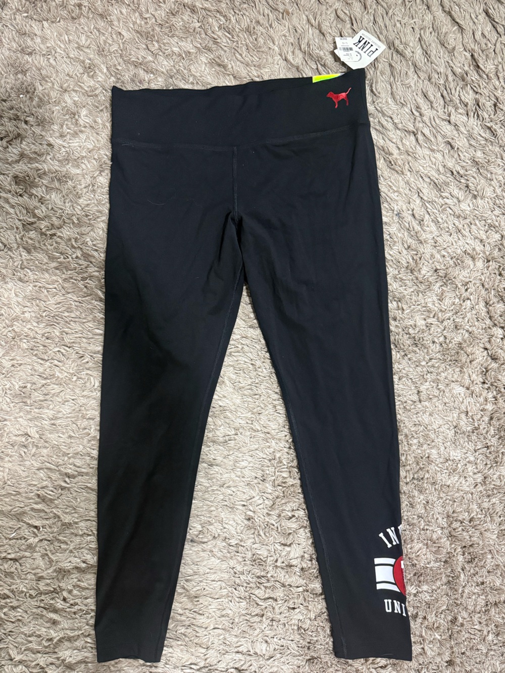 PINK Victoria's Secret Black Leggings with Red IU Logo